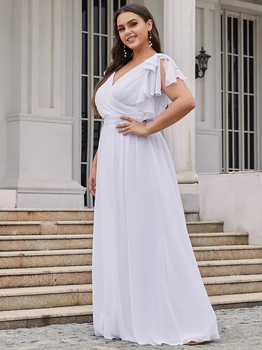 Maxi Long Chiffon Ruffles Sleeves Plus Size Wholesale Evening Dresses