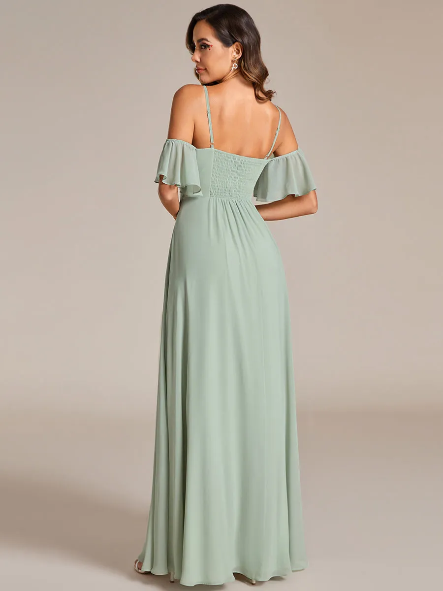 Maxi Long Cold Shoulder Wholesale Bridesmaid Dresses With Short Sleeves