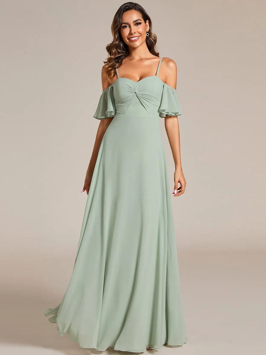 Maxi Long Cold Shoulder Wholesale Bridesmaid Dresses With Short Sleeves