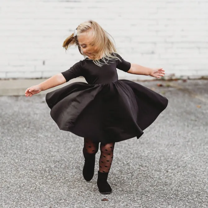 MID SLEEVE BAMBOO DRESS- Little Black Twirl