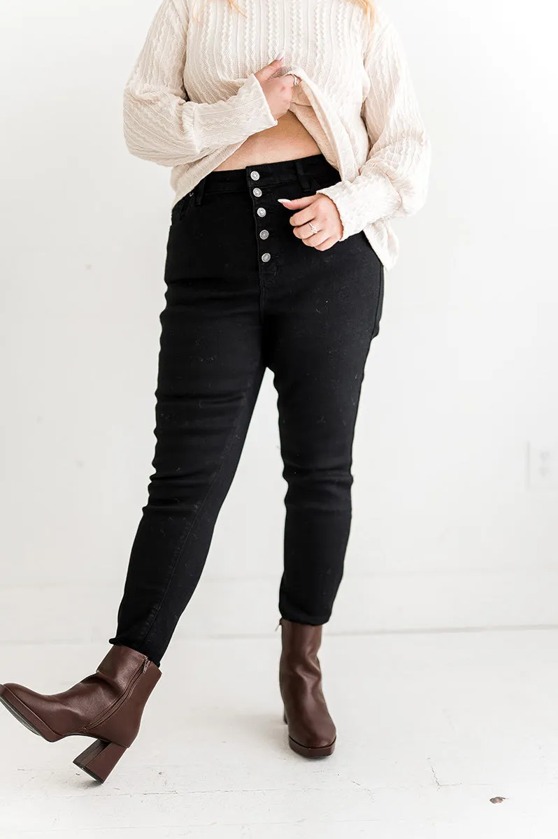 Mikey Black High Waisted Skinny Jeans - Kancan - Size 1, XL & 3XL Left