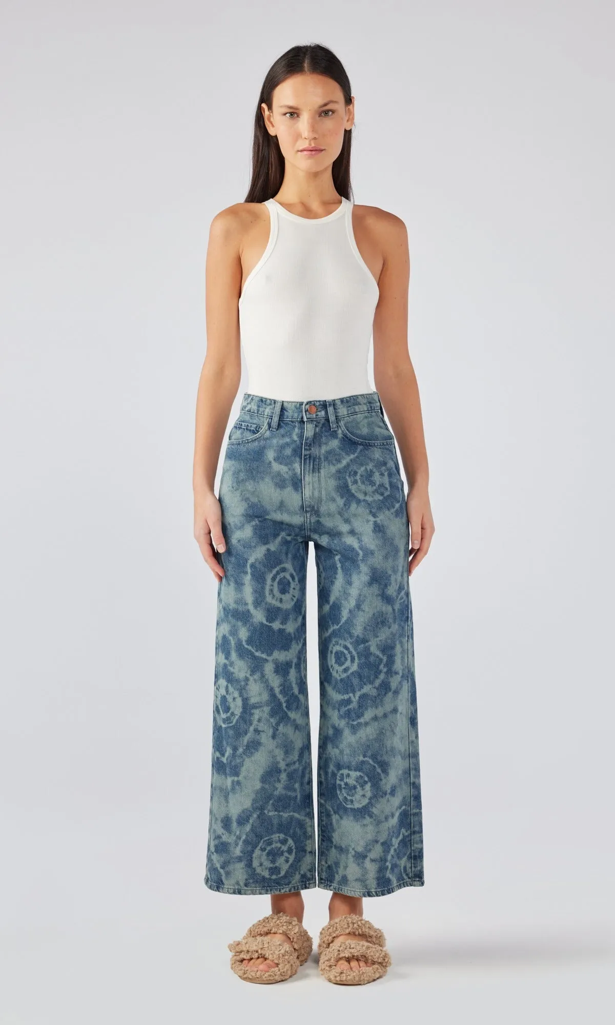 Ms. Bardot High Rise Cropped Wide Leg - Tie-Dye Laser Medium Indigo