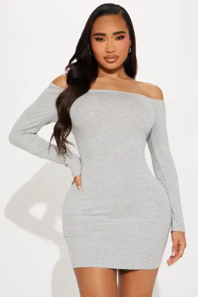 My Go To Off Shoulder Mini Dress - Heather Grey