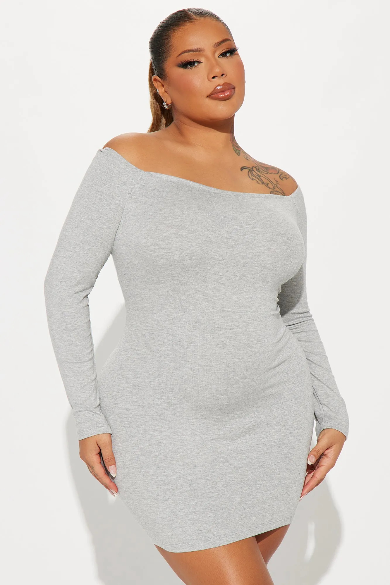 My Go To Off Shoulder Mini Dress - Heather Grey