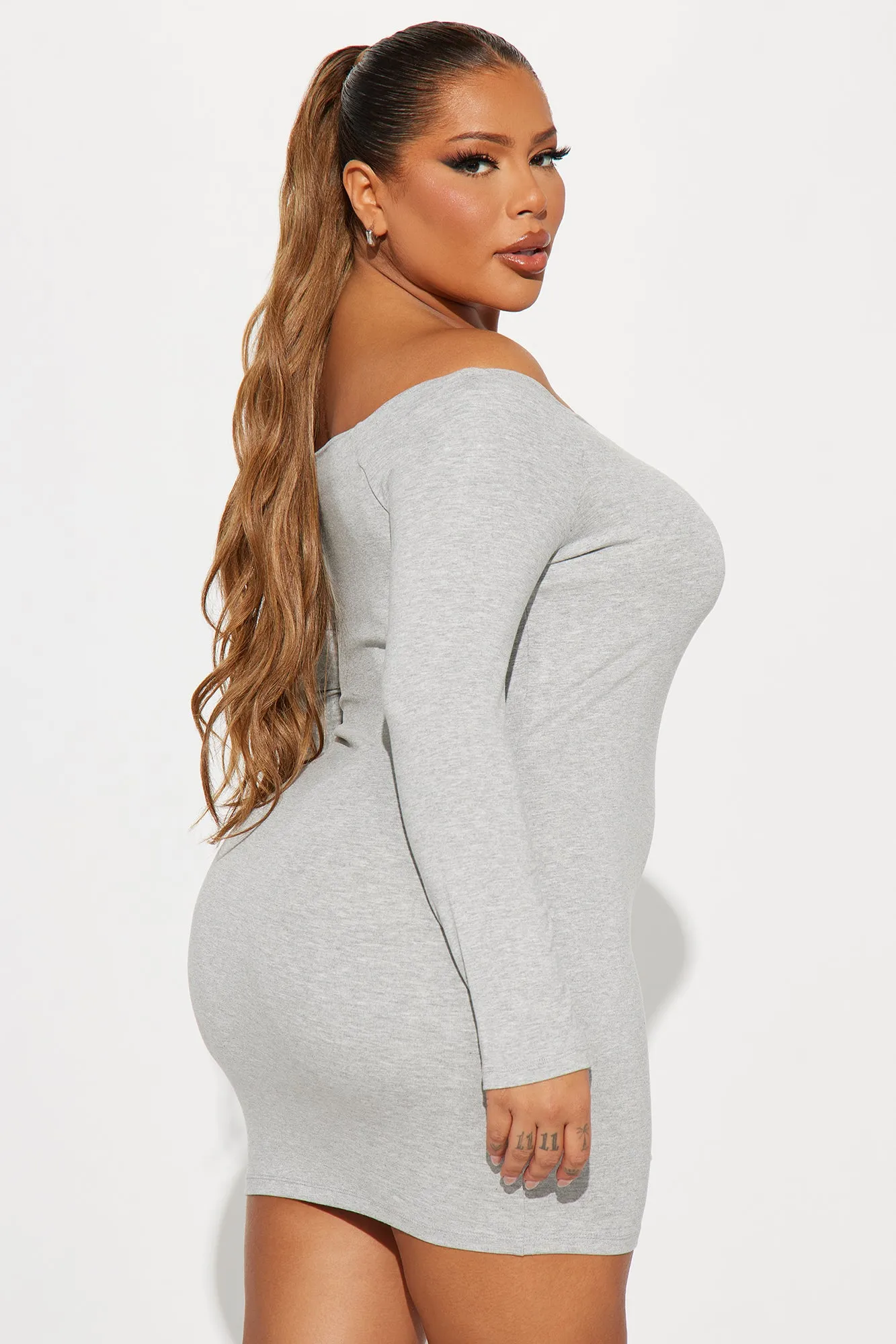 My Go To Off Shoulder Mini Dress - Heather Grey