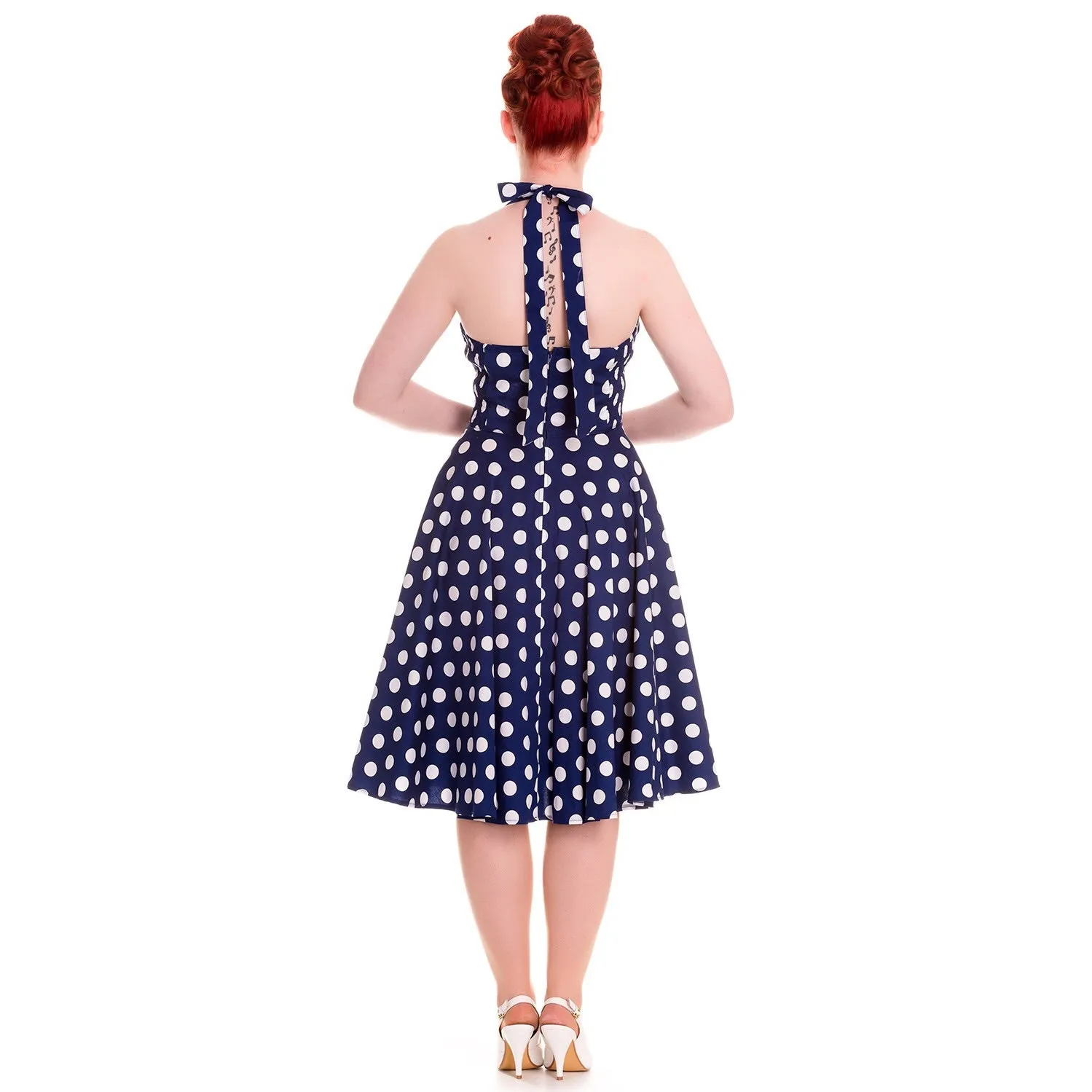 Navy Blue and White Vintage 1950s Polka Dot Swing Dress