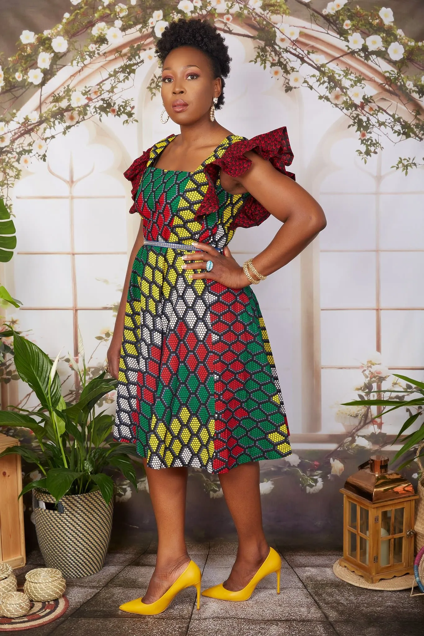 New in Chyomma African Print Midi Flare Dress