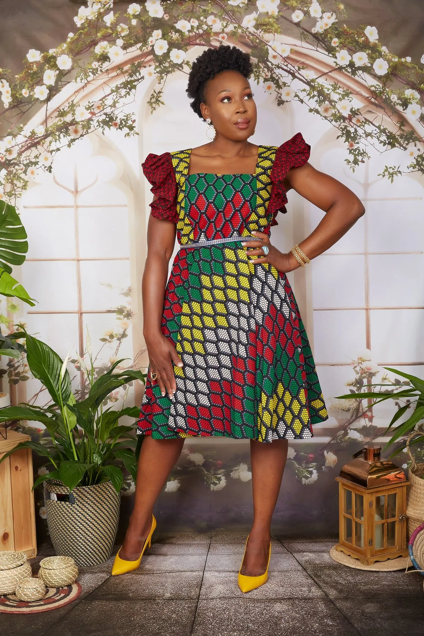 New in Chyomma African Print Midi Flare Dress