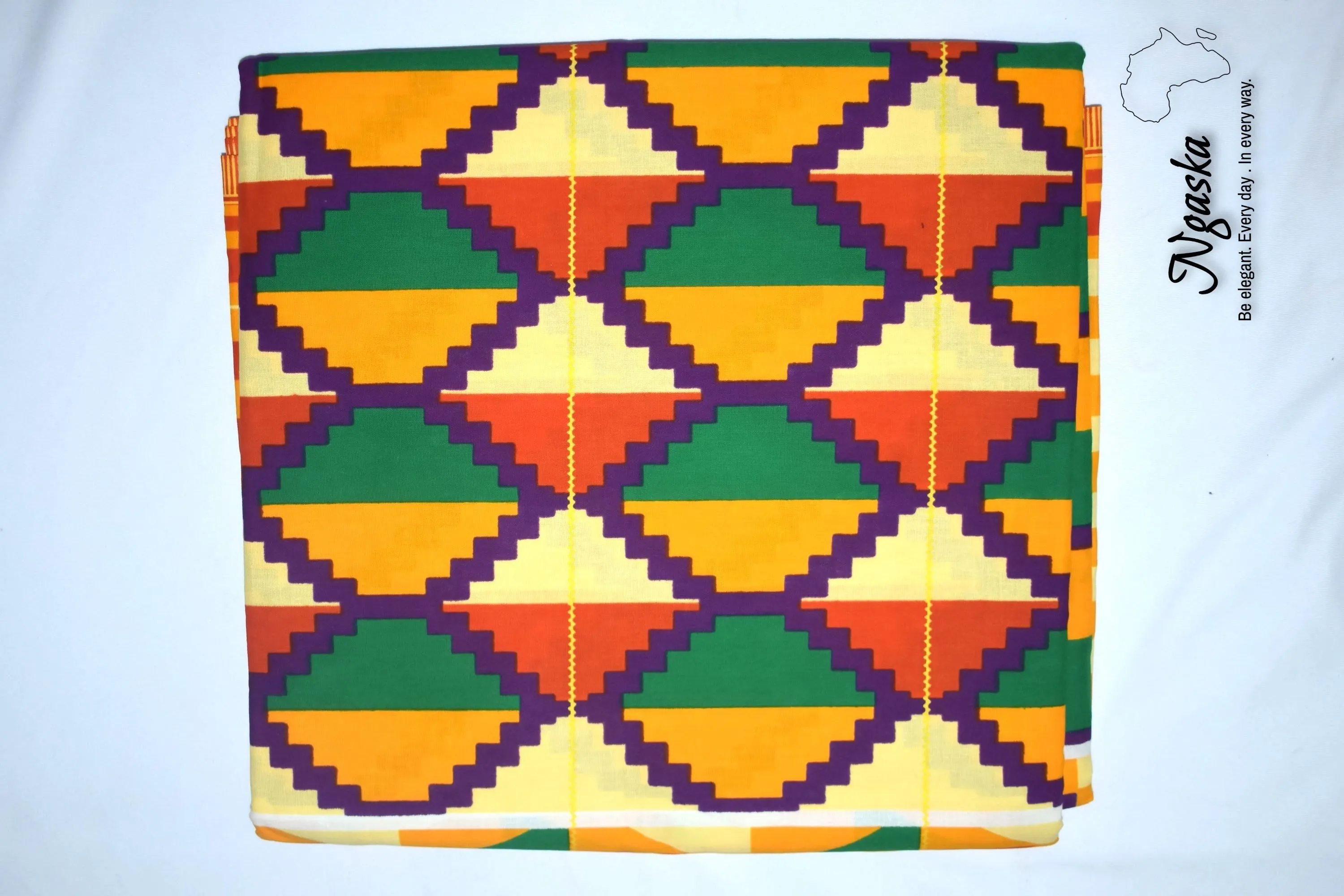 Ngaska Ankara Green, Orange and Yellow Kente Variant - CA 33