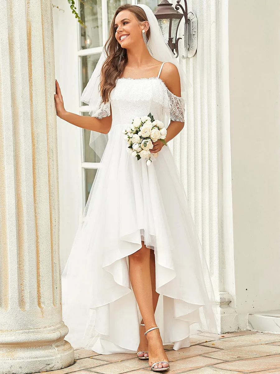 Off Shoulder Asymmetrical Hem Wholesale Lace & Tulle Wedding Dresses