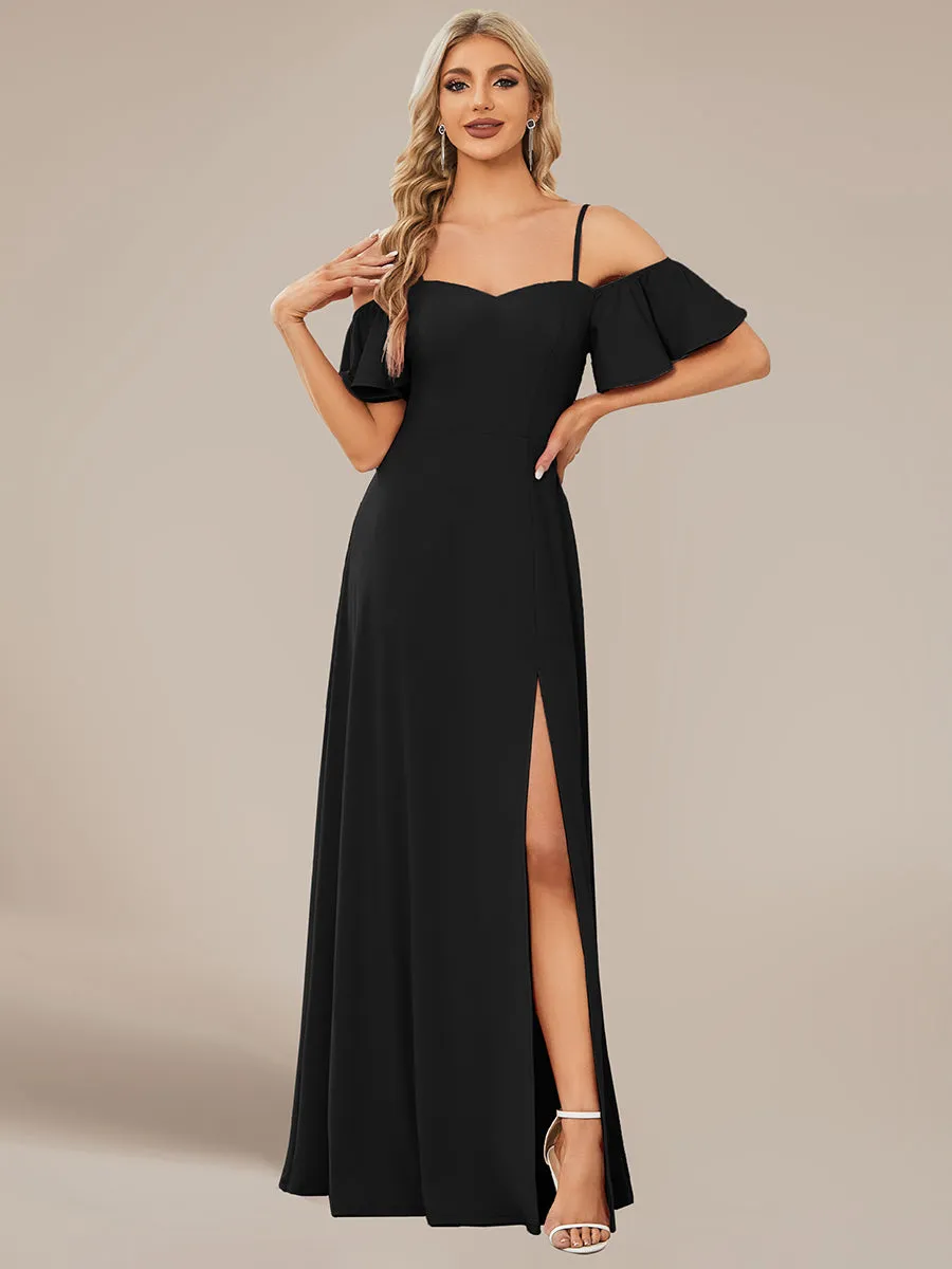 Off Shoulder Floor Length A Line Sleeveless Wholesale Knitted Evening Dresses