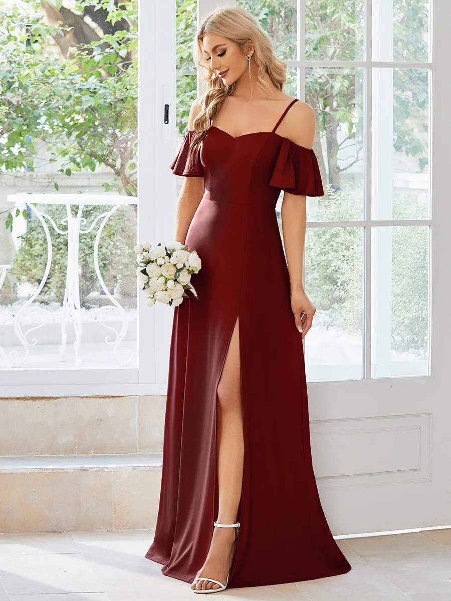 Off Shoulder Floor Length A Line Sleeveless Wholesale Knitted Evening Dresses