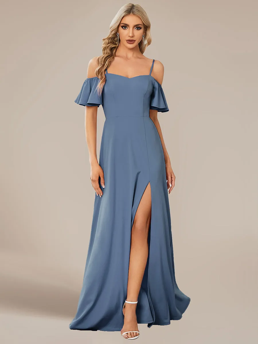 Off Shoulder Floor Length A Line Sleeveless Wholesale Knitted Evening Dresses