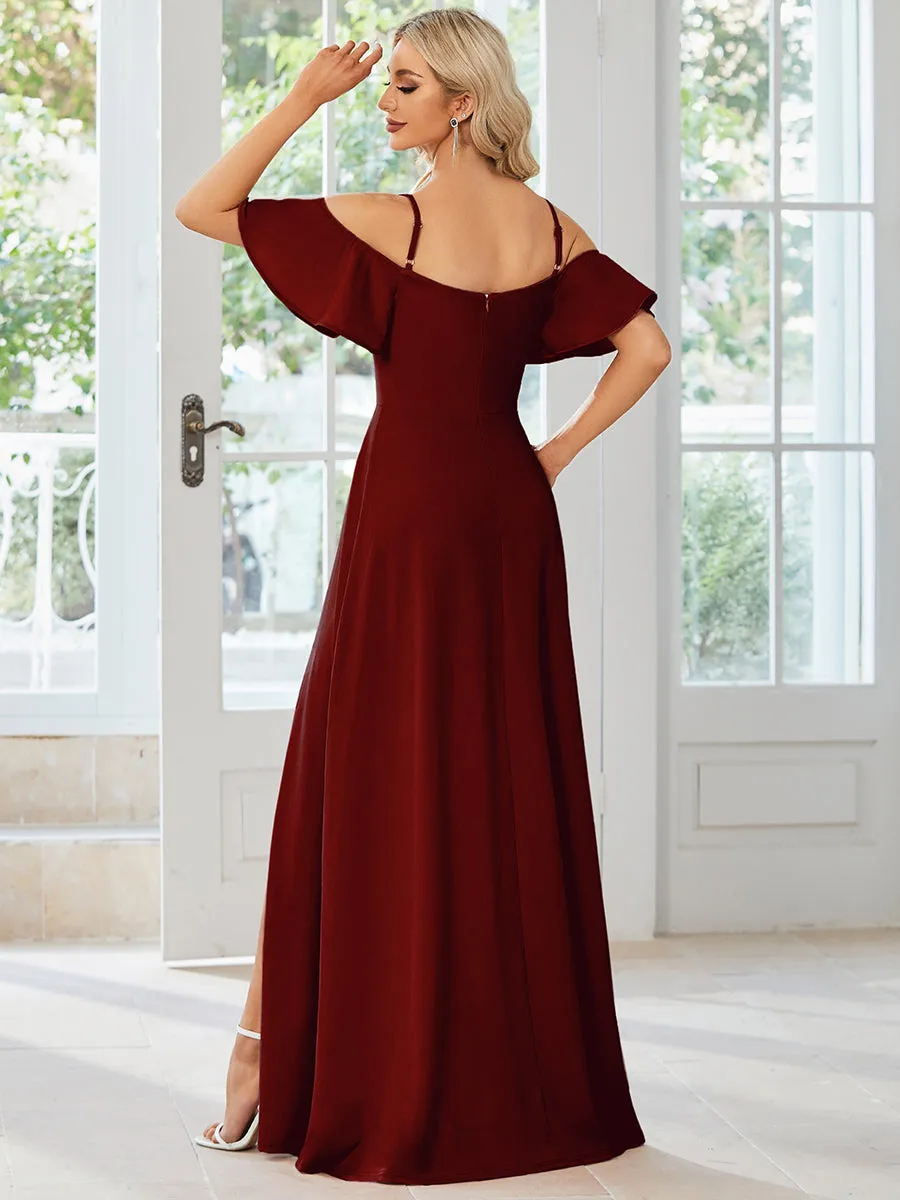 Off Shoulder Floor Length A Line Sleeveless Wholesale Knitted Evening Dresses