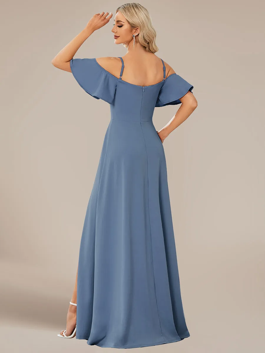 Off Shoulder Floor Length A Line Sleeveless Wholesale Knitted Evening Dresses