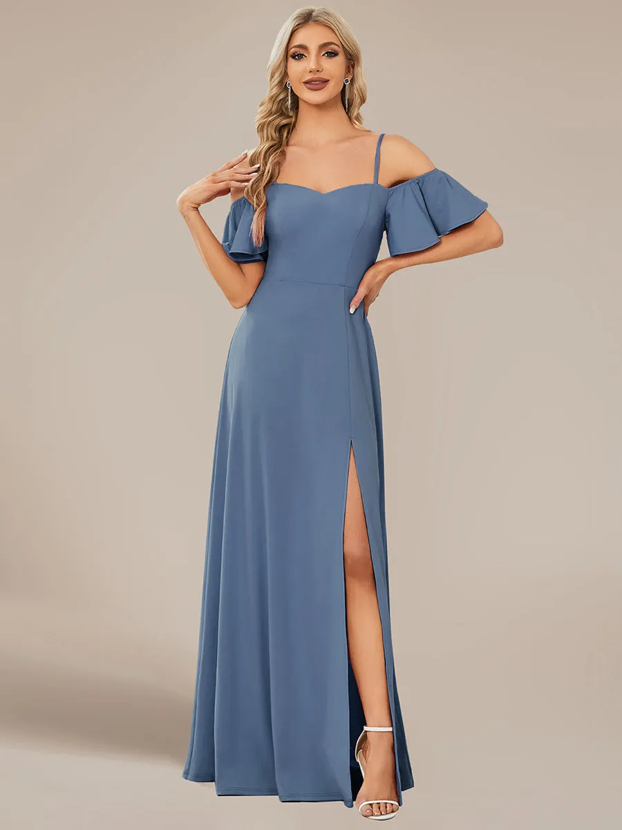 Off Shoulder Floor Length A Line Sleeveless Wholesale Knitted Evening Dresses