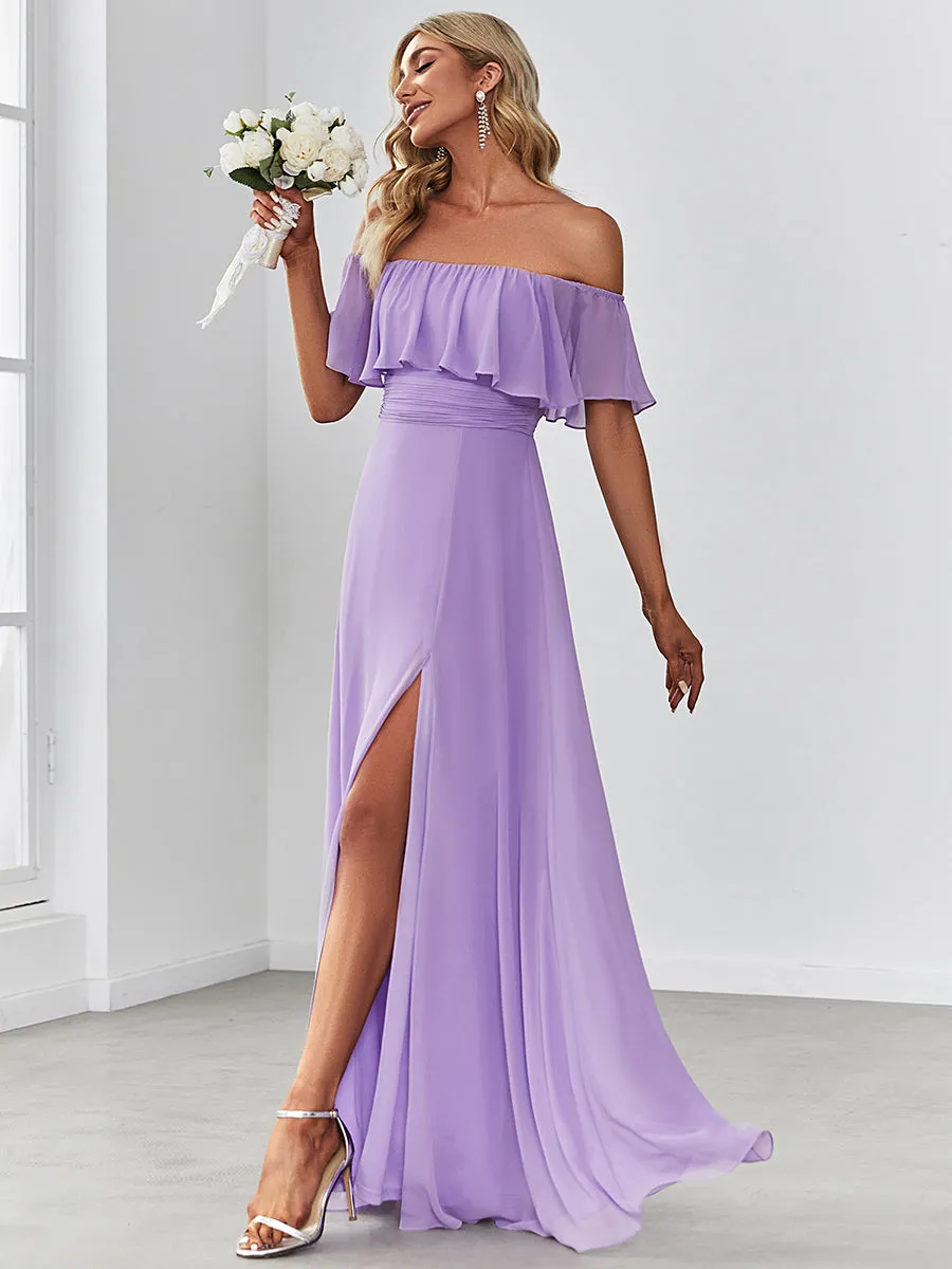 Off Shoulder Ruffle Thigh Split Wholesale Bridesmaid Dresses For Women