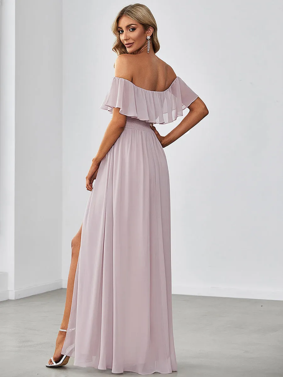 Off Shoulder Ruffle Thigh Split Wholesale Bridesmaid Dresses For Women