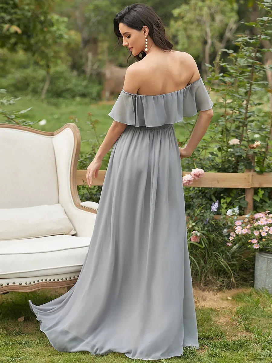 Off Shoulder Ruffle Thigh Split Wholesale Bridesmaid Dresses For Women