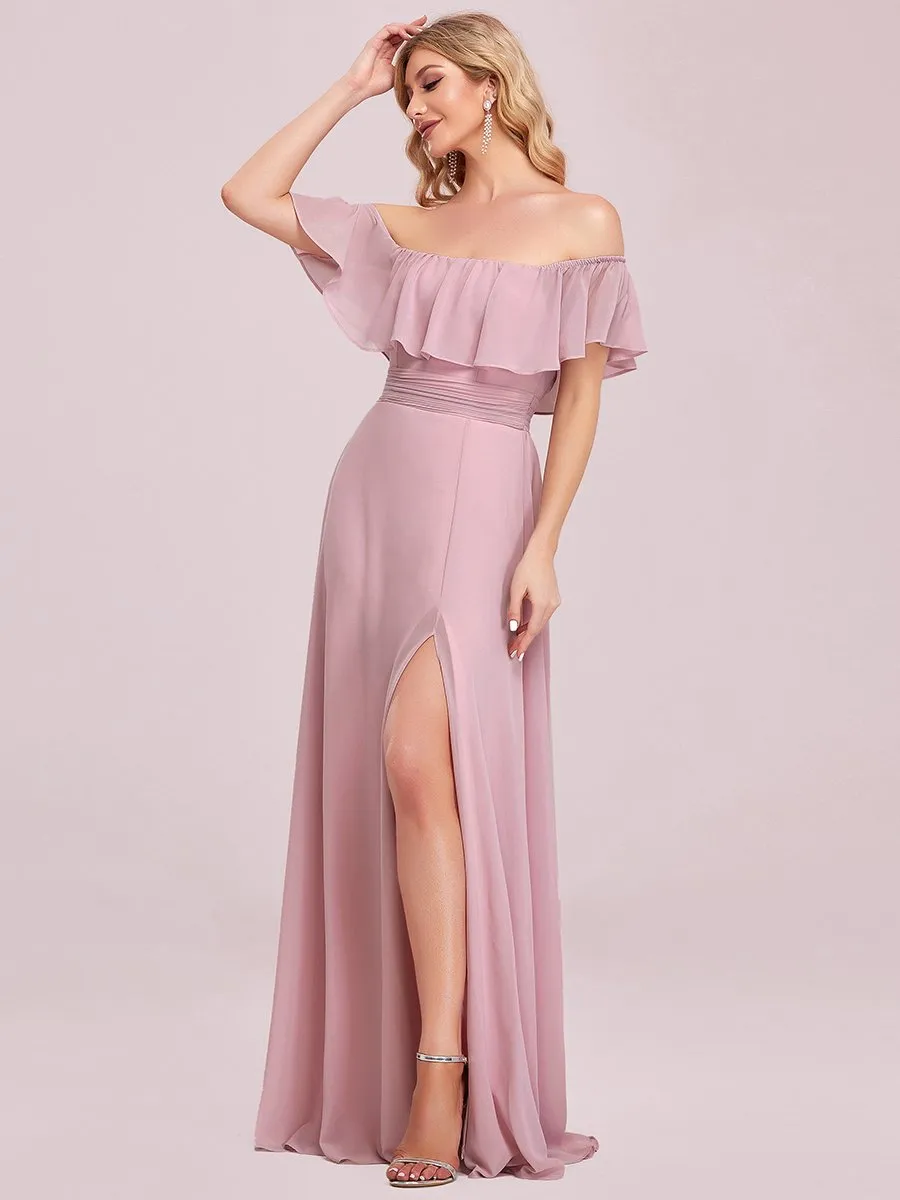 Off Shoulder Ruffle Thigh Split Wholesale Bridesmaid Dresses For Women