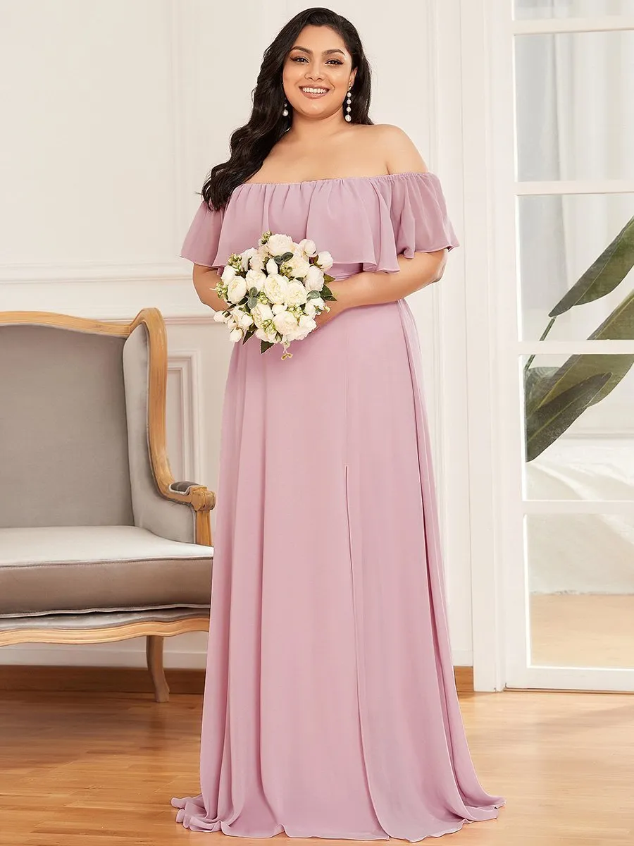 Off Shoulder Ruffle Thigh Split Wholesale Bridesmaid Dresses For Women