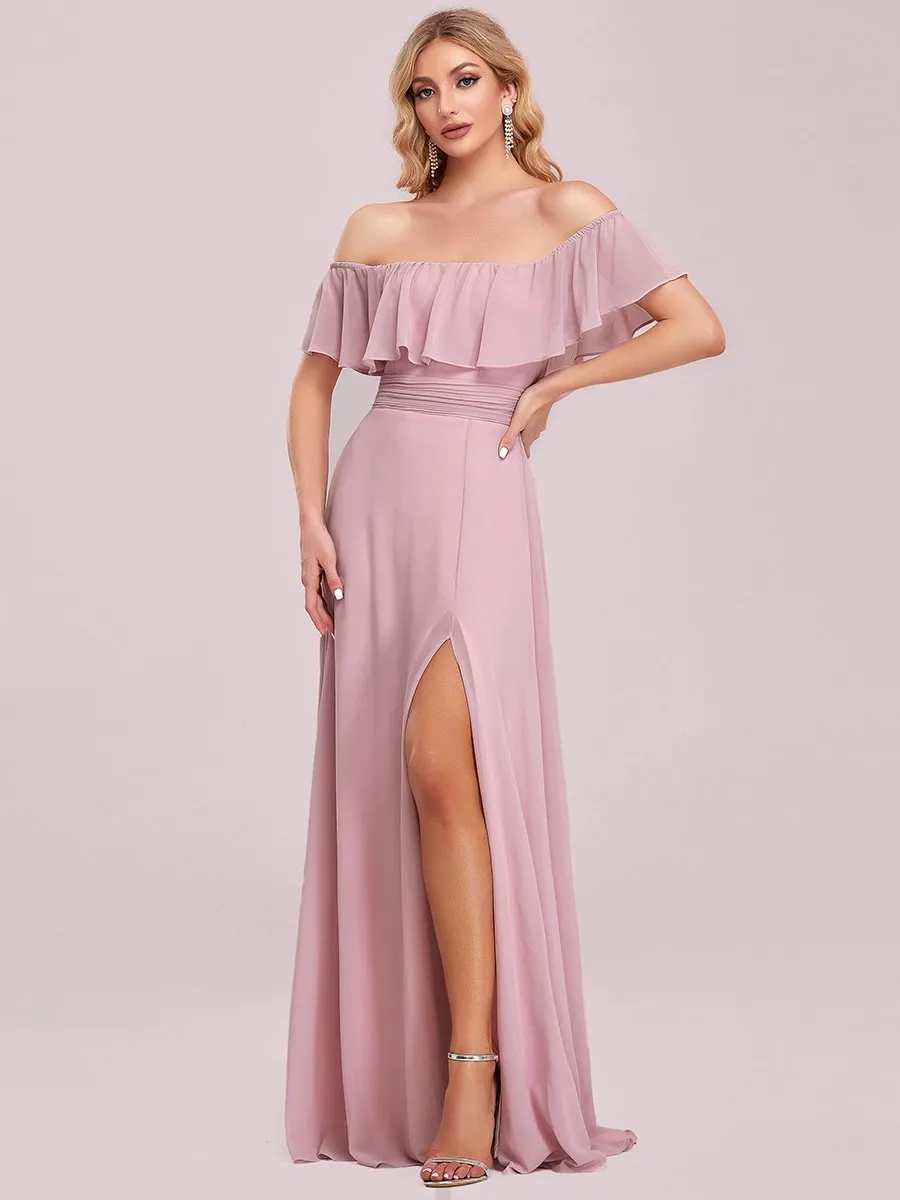 Off Shoulder Ruffle Thigh Split Wholesale Bridesmaid Dresses For Women