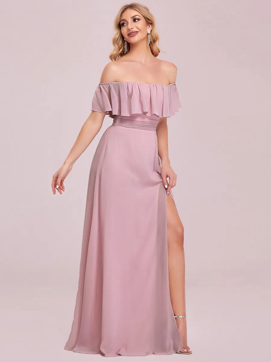 Off Shoulder Ruffle Thigh Split Wholesale Bridesmaid Dresses For Women