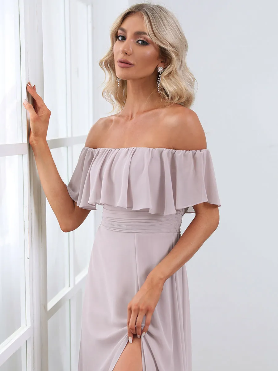 Off Shoulder Ruffle Thigh Split Wholesale Bridesmaid Dresses For Women