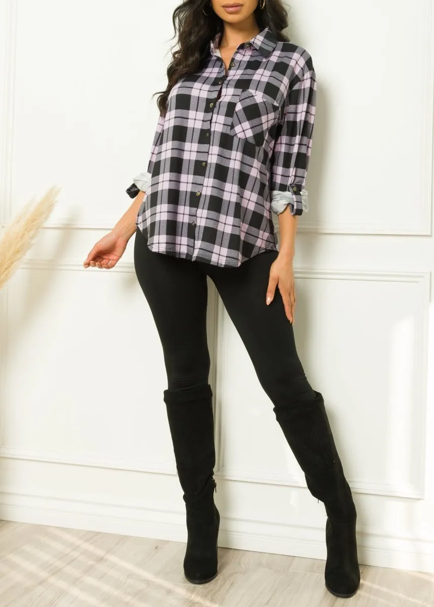 Oli Plaid Blouse Lavender/Black