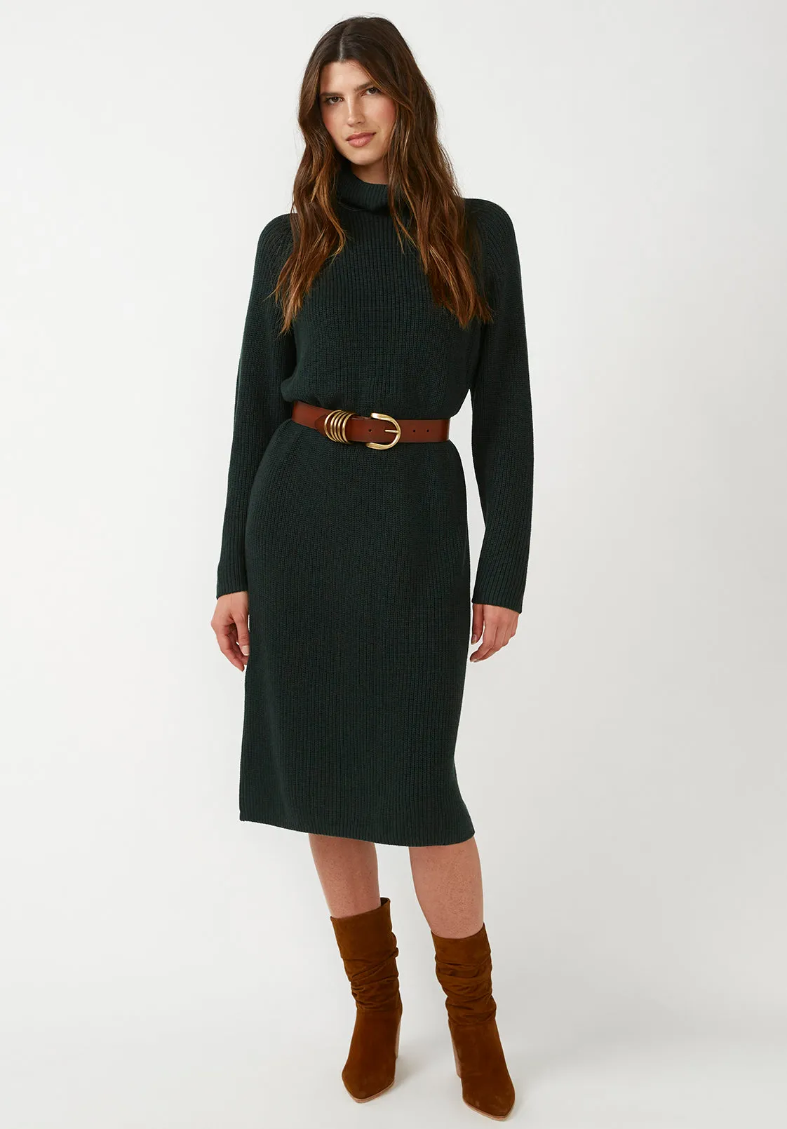 Paityn Women's Turtleneck Sweater Dress in Dark Green - SD0002F