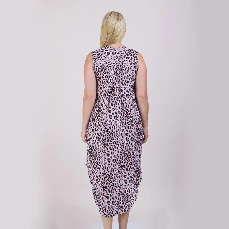 Pink Leopard Print Sleeveless Dress