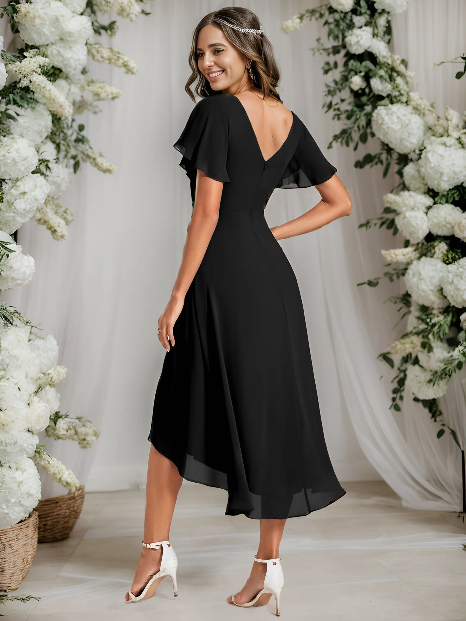 Pleated Ruffles Chiffon Wholesale Wedding Guest Dresses