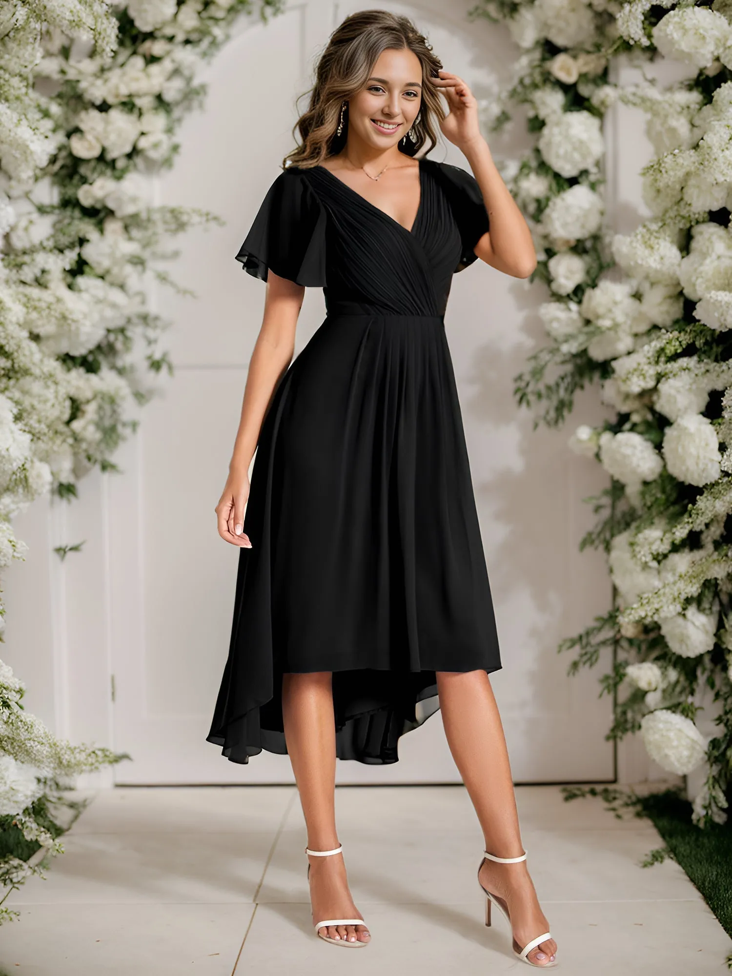 Pleated Ruffles Chiffon Wholesale Wedding Guest Dresses