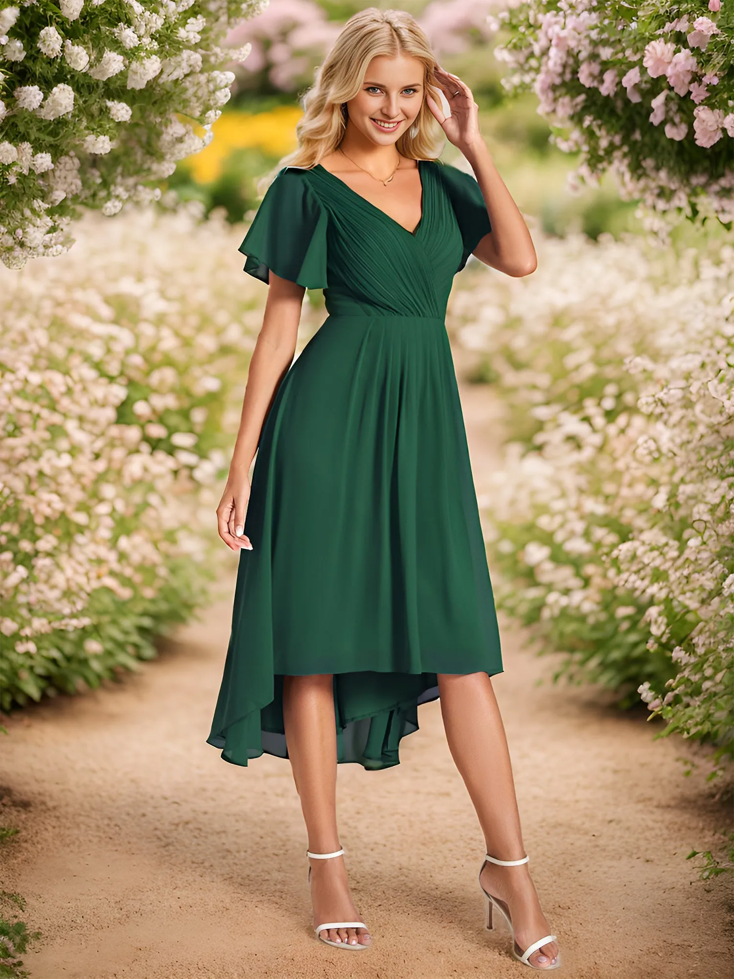 Pleated Ruffles Chiffon Wholesale Wedding Guest Dresses