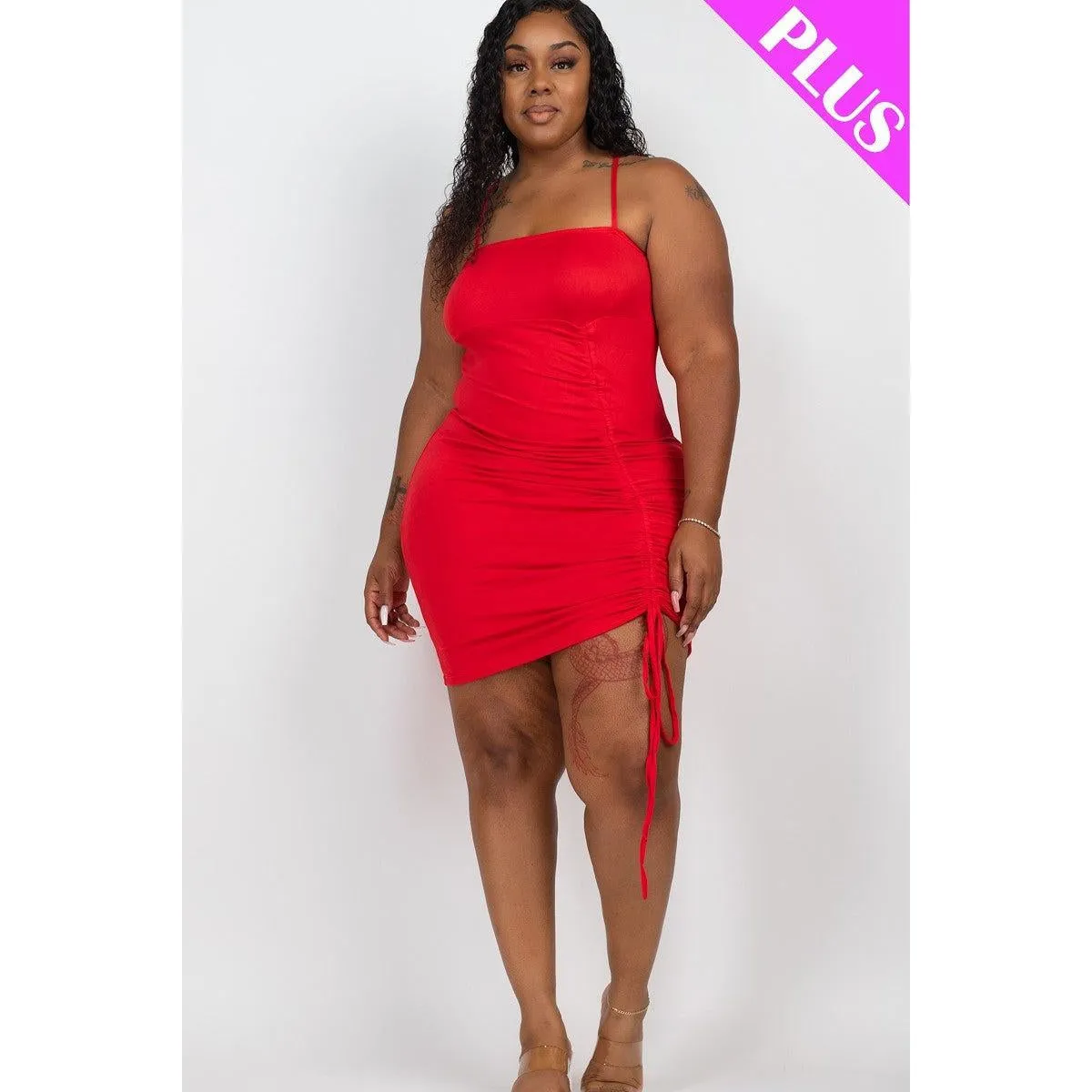 Plus Adjustable Ruched Detail Curvy Mini Dress