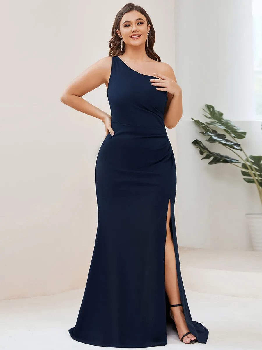 Plus Floor Length One Shoulder Split Fishtail Wholesale Evening Dresses