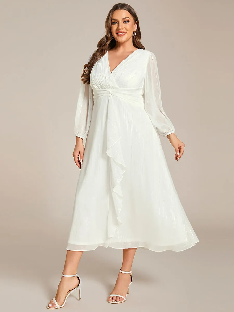 Plus Shiny Chiffon Wholesale Wedding Guest Dresses with Long Sleeve