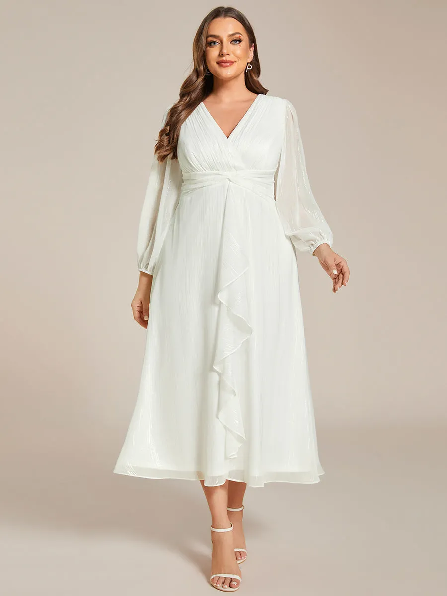 Plus Shiny Chiffon Wholesale Wedding Guest Dresses with Long Sleeve