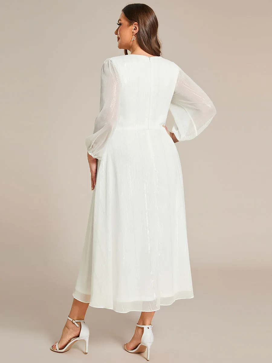 Plus Shiny Chiffon Wholesale Wedding Guest Dresses with Long Sleeve