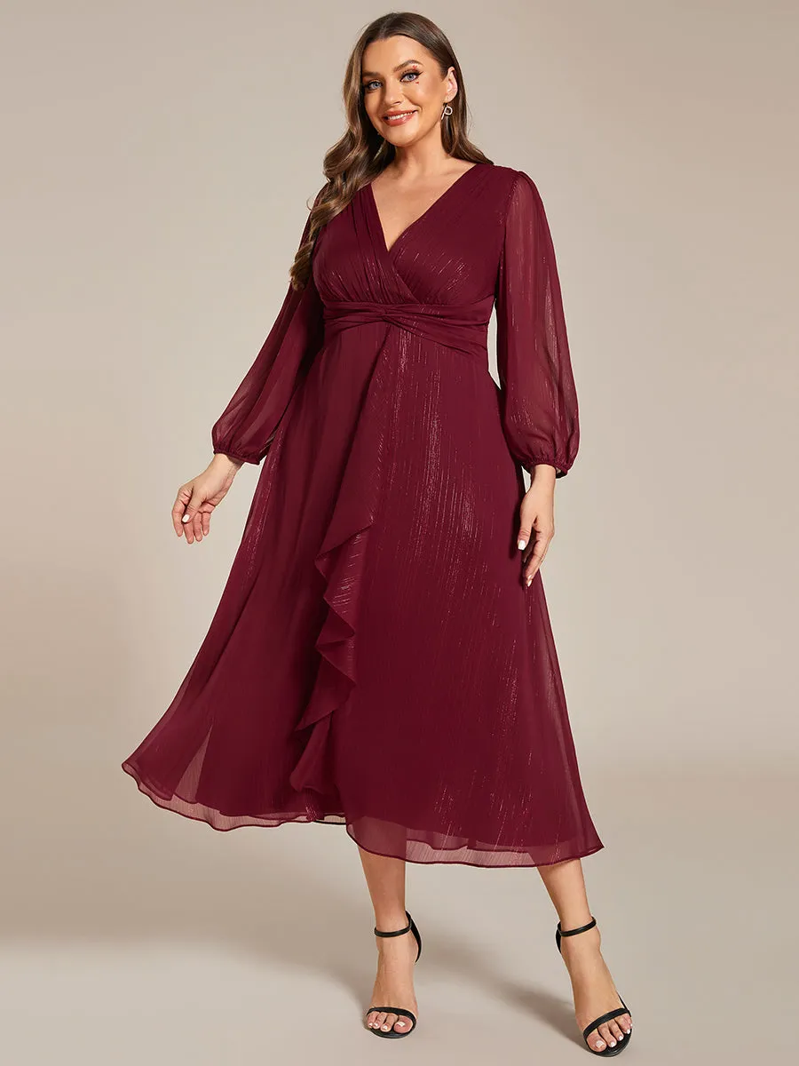 Plus Shiny Chiffon Wholesale Wedding Guest Dresses with Long Sleeve