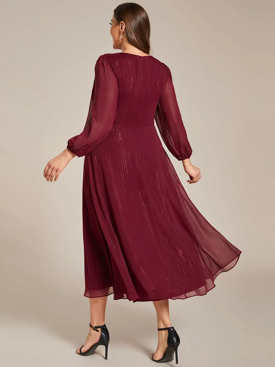 Plus Shiny Chiffon Wholesale Wedding Guest Dresses with Long Sleeve