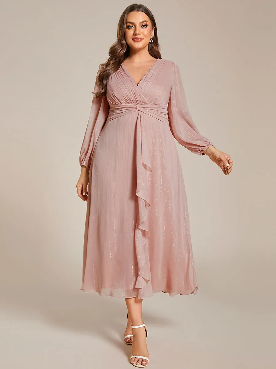 Plus Shiny Chiffon Wholesale Wedding Guest Dresses with Long Sleeve