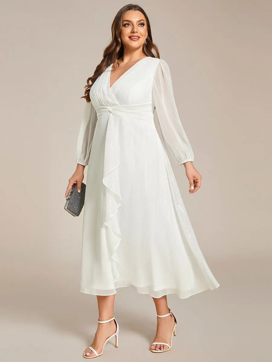 Plus Shiny Chiffon Wholesale Wedding Guest Dresses with Long Sleeve