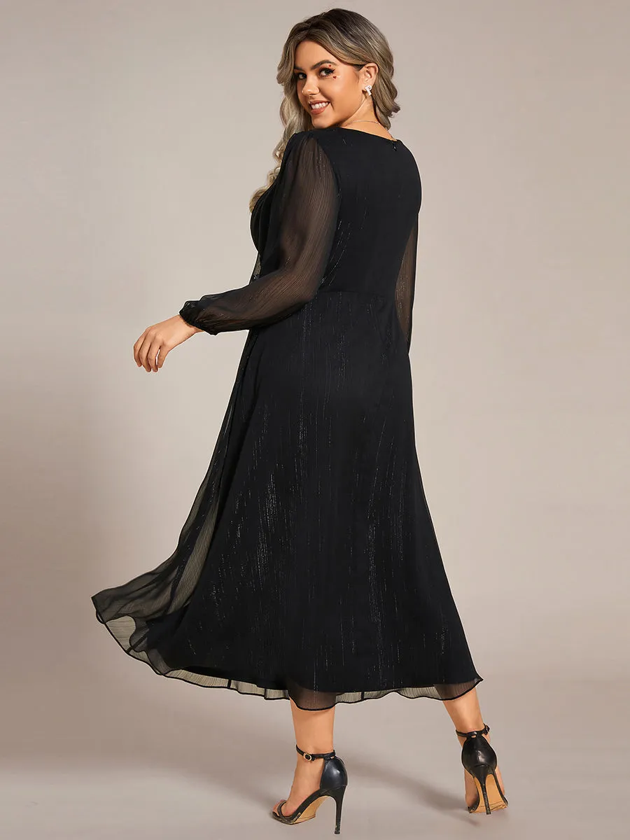 Plus Shiny Chiffon Wholesale Wedding Guest Dresses with Long Sleeve