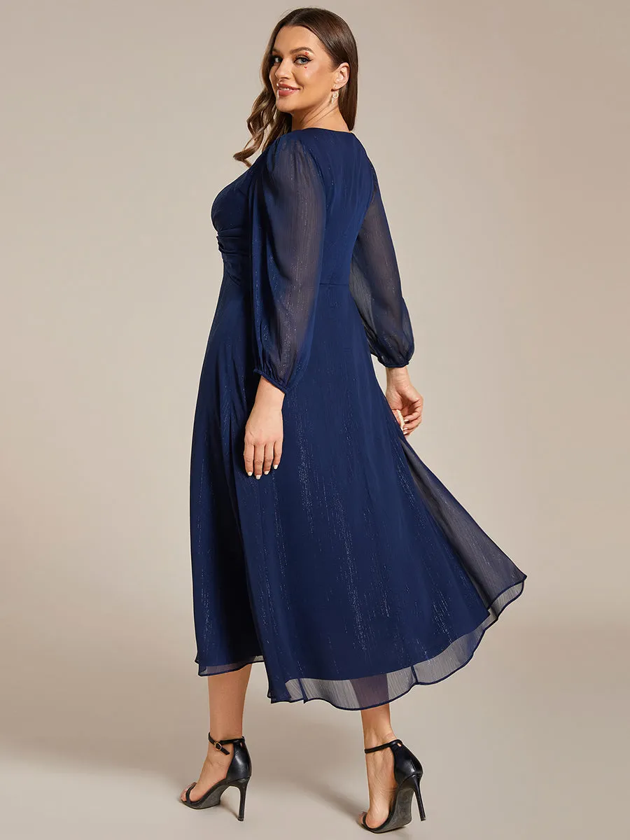 Plus Shiny Chiffon Wholesale Wedding Guest Dresses with Long Sleeve