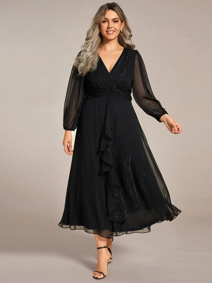 Plus Shiny Chiffon Wholesale Wedding Guest Dresses with Long Sleeve