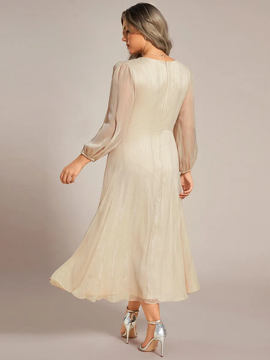 Plus Shiny Chiffon Wholesale Wedding Guest Dresses with Long Sleeve