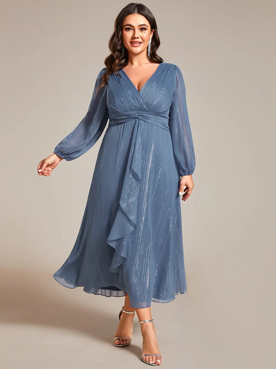 Plus Shiny Chiffon Wholesale Wedding Guest Dresses with Long Sleeve