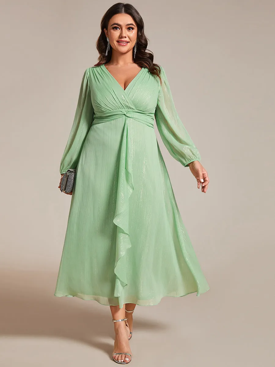 Plus Shiny Chiffon Wholesale Wedding Guest Dresses with Long Sleeve