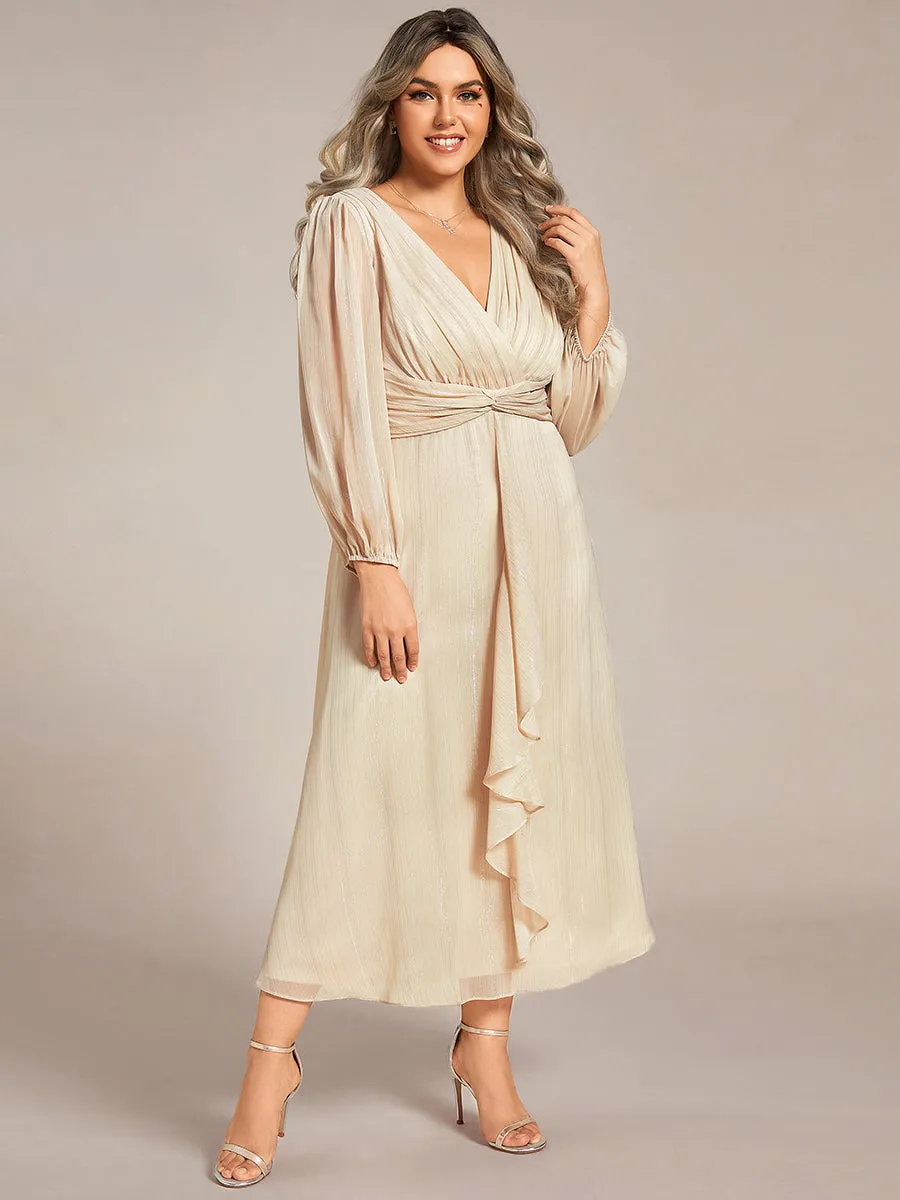 Plus Shiny Chiffon Wholesale Wedding Guest Dresses with Long Sleeve